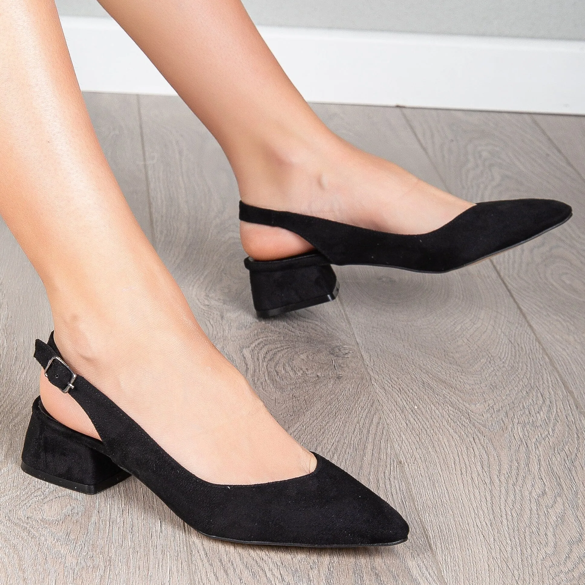 Emma - Black Suede Slingback Shoes