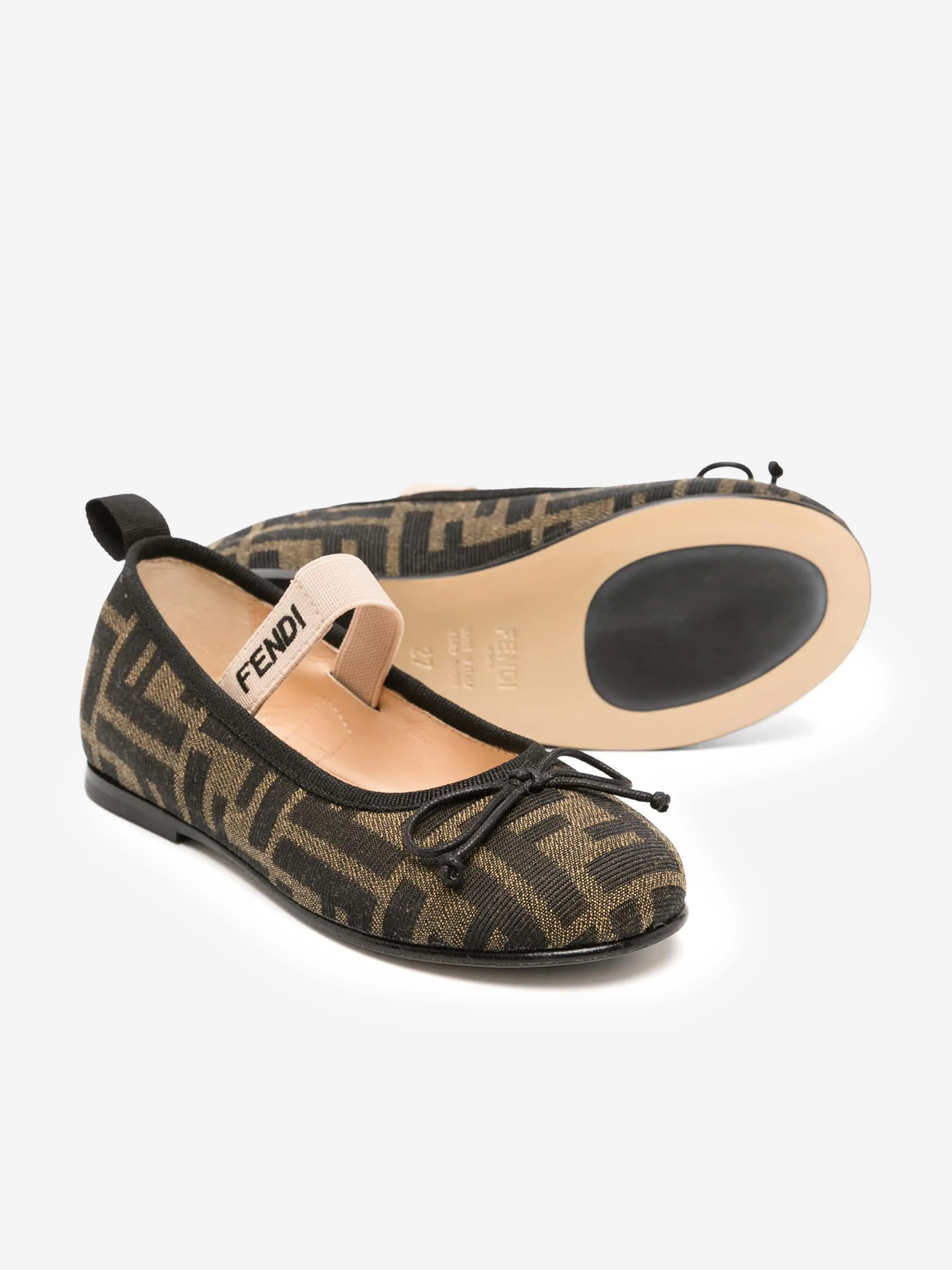 Fendi Girls FF Logo Ballerinas in Brown