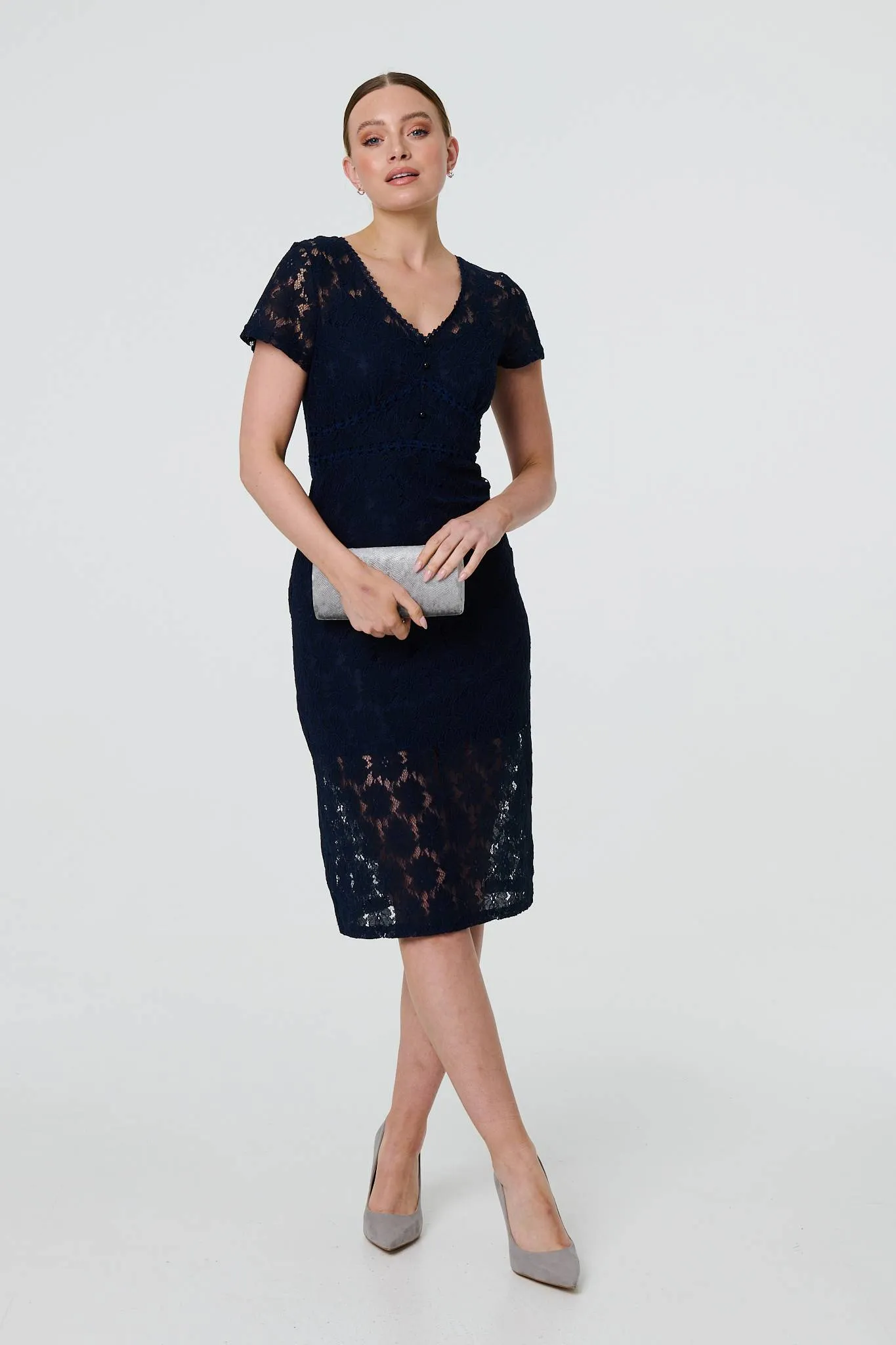 Floral Lace Layer Slim Knee Length Dress