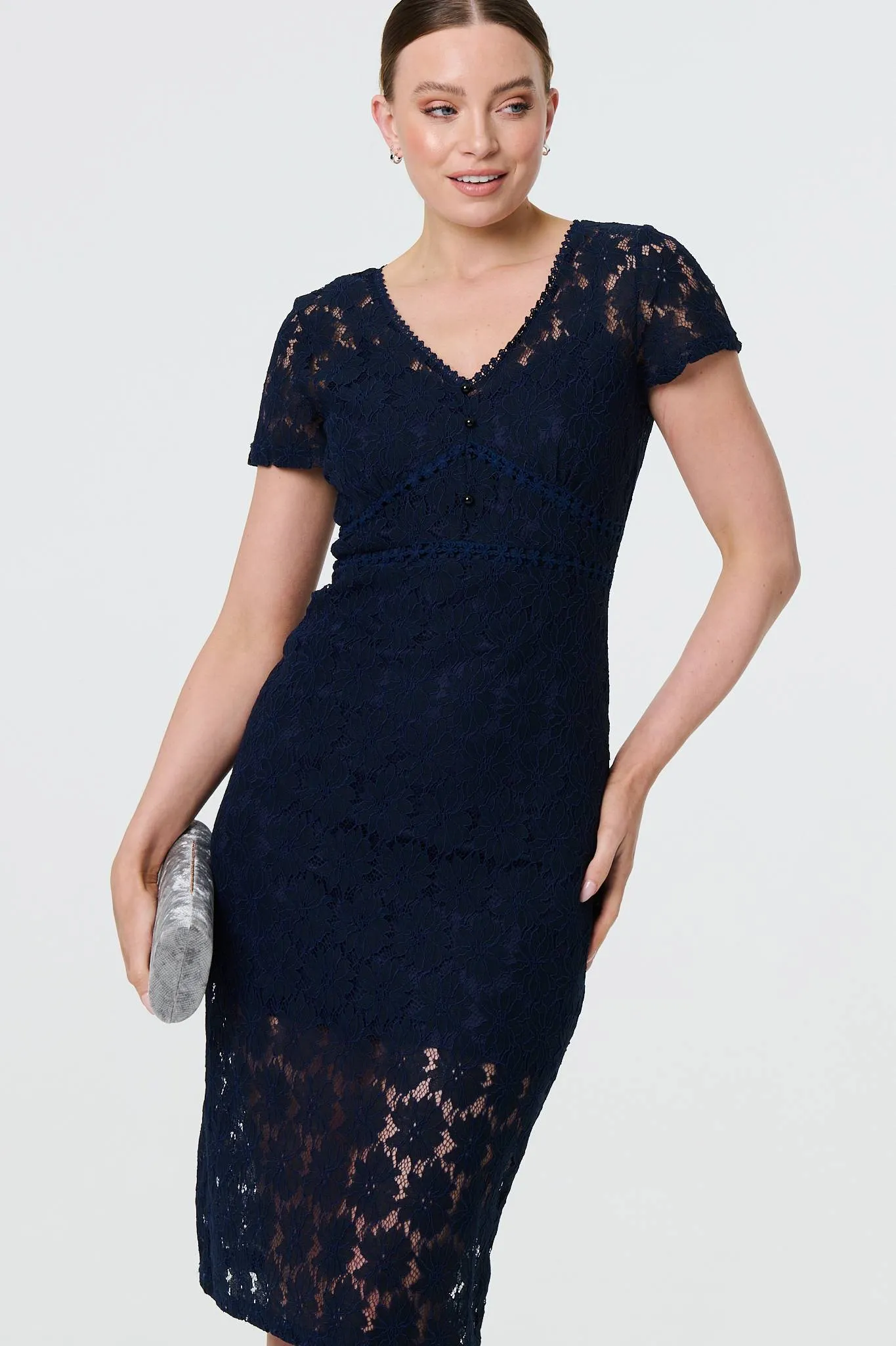 Floral Lace Layer Slim Knee Length Dress