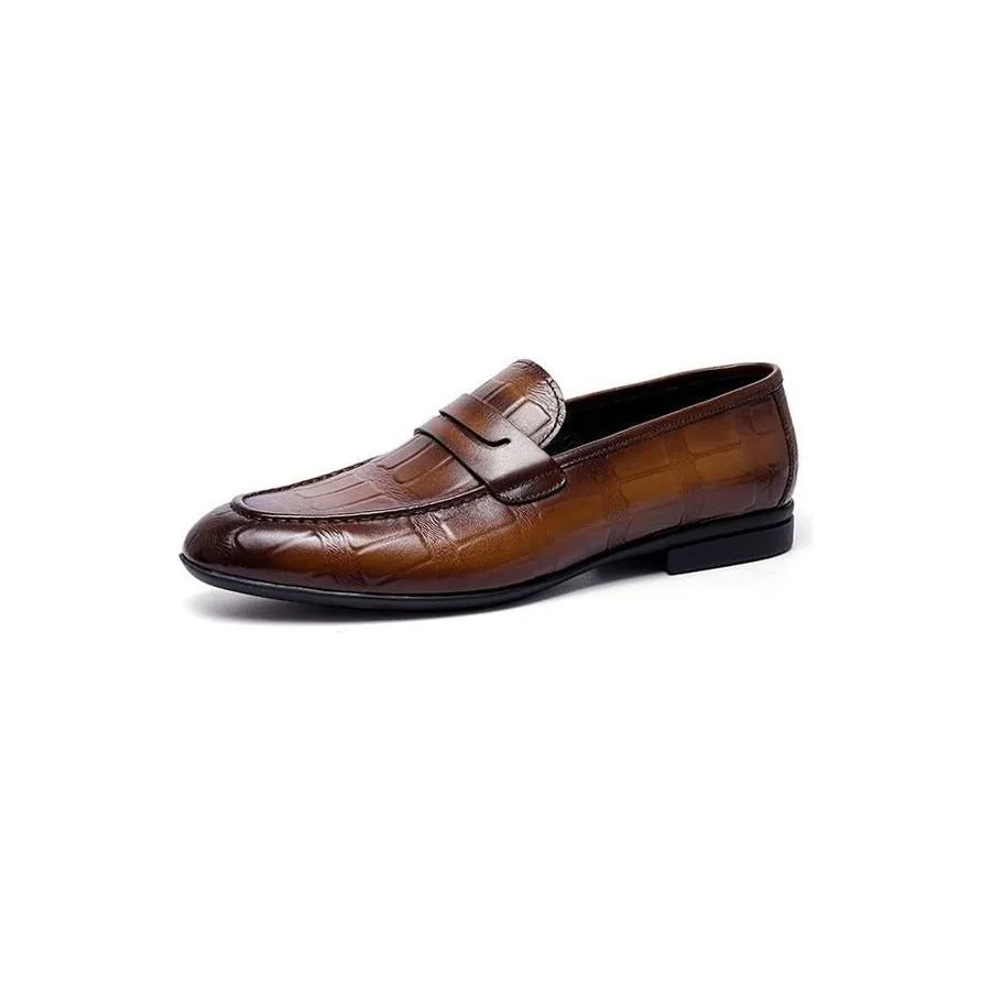 Genuine Leather Embossed Slip-On Elegance