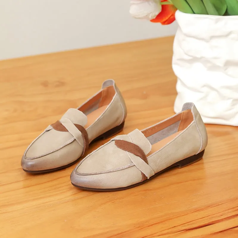 Handmade Soft Leather Flats Shoes For Women Slip On Dress Shoes in Gray/Brown