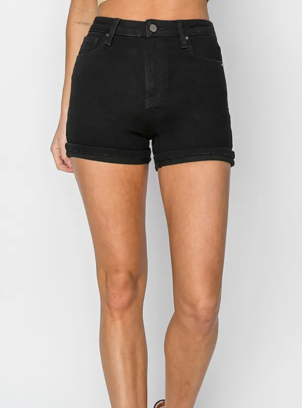 High Rise Cuffed Shorts- Black