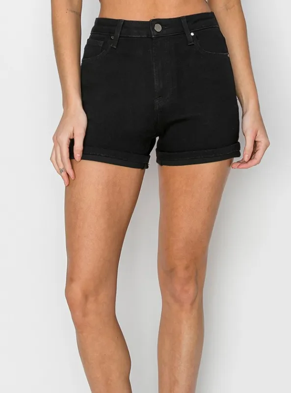 High Rise Cuffed Shorts- Black