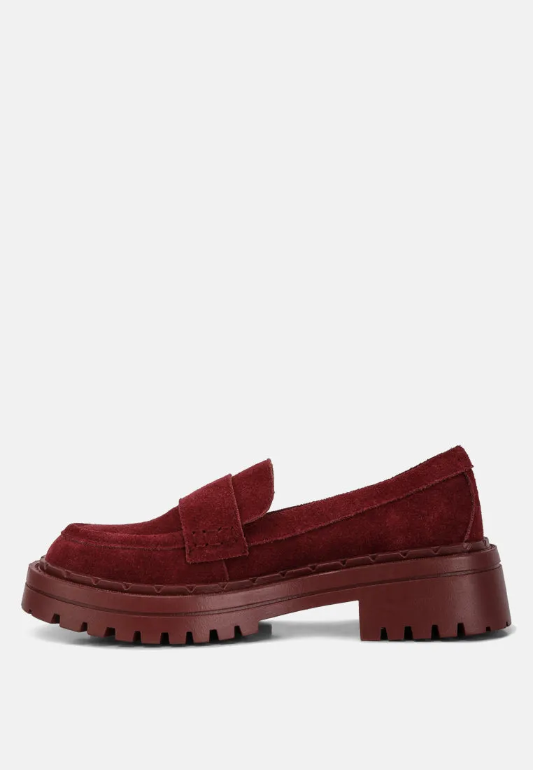 Honora Suede Chunky Loafers In Burgundy