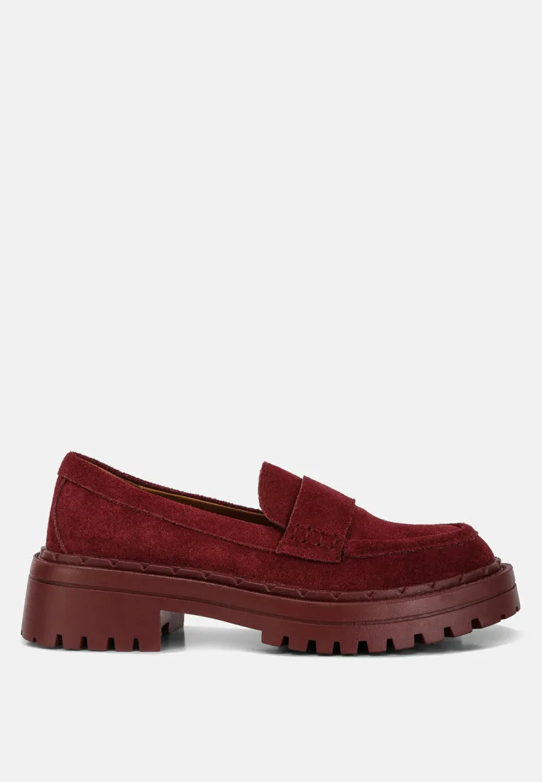 Honora Suede Chunky Loafers In Burgundy