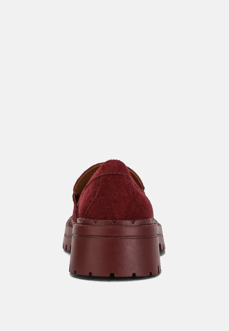 Honora Suede Chunky Loafers In Burgundy