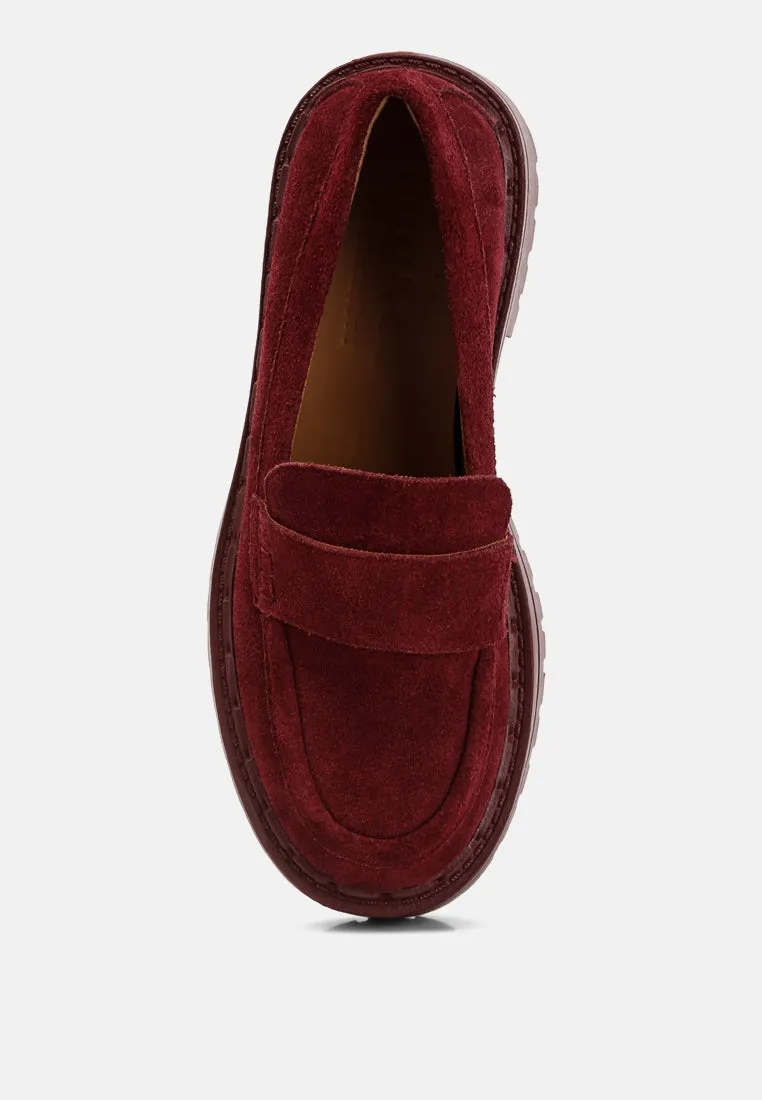 Honora Suede Chunky Loafers In Burgundy