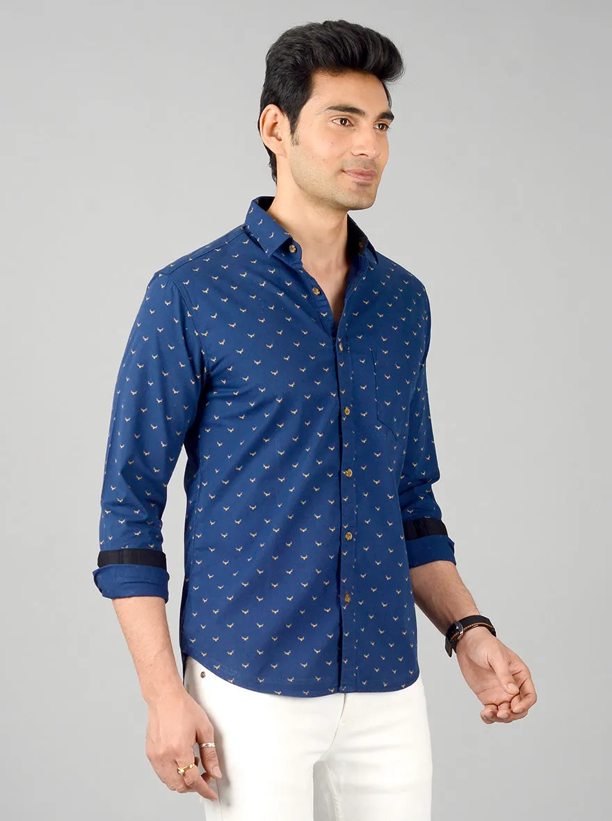 Insignia Blue Printed Slim Fit Casual Shirt | Greenfibre