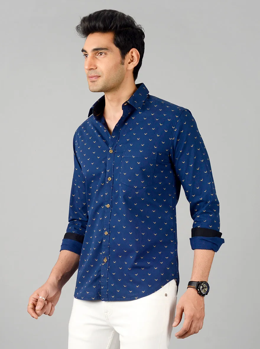 Insignia Blue Printed Slim Fit Casual Shirt | Greenfibre