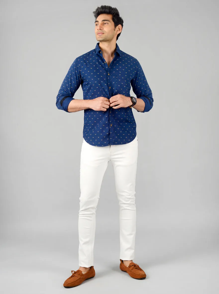 Insignia Blue Printed Slim Fit Casual Shirt | Greenfibre