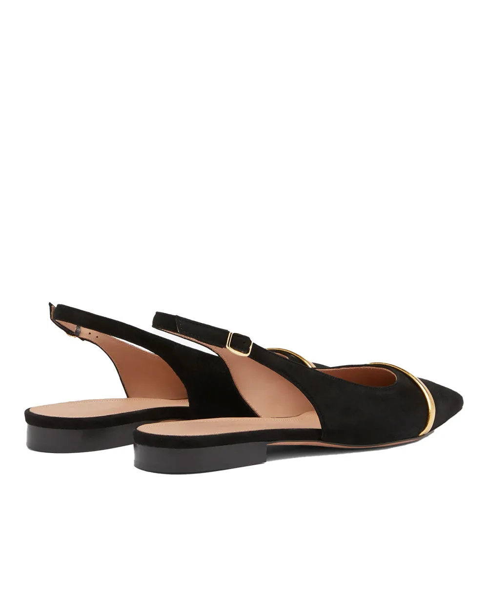 Jama Flat Suede Slingback in Black and Gold