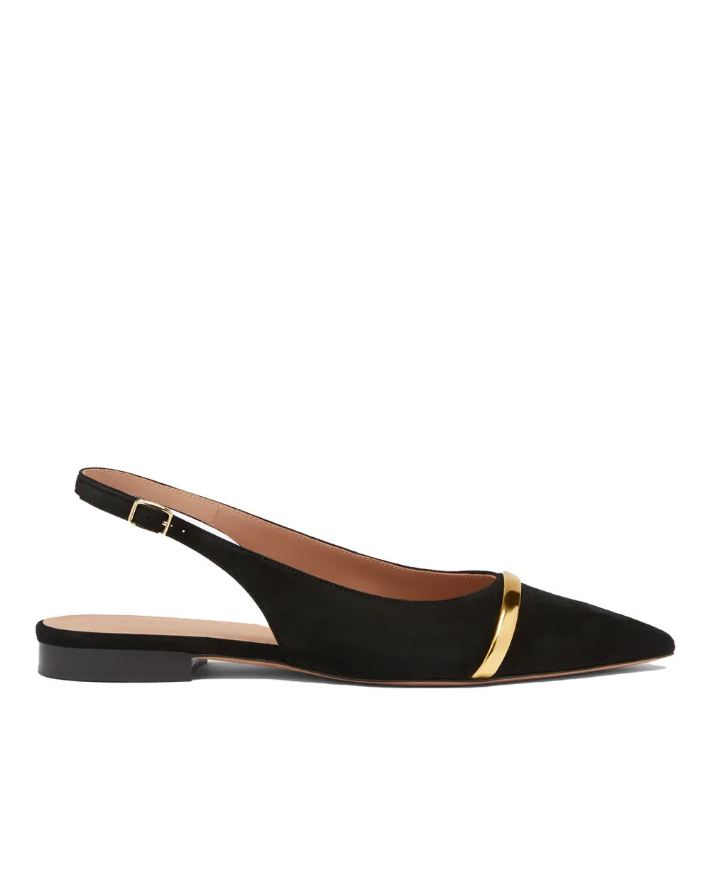 Jama Flat Suede Slingback in Black and Gold