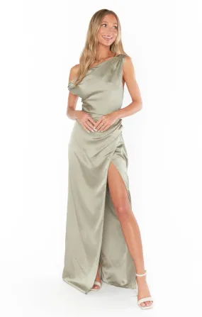 Jodie Dress ~ Moss Green Luxe Satin