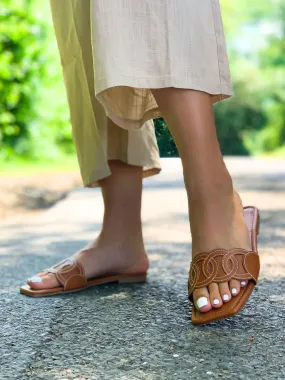 Josilyn Strap detail Square Toe Sandal / Brown