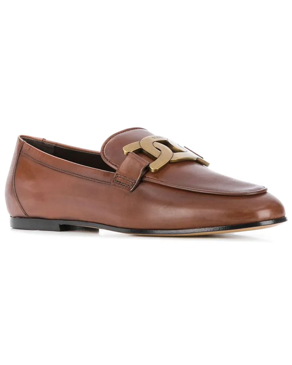 Kate Chain-Link Leather Loafer in Teak