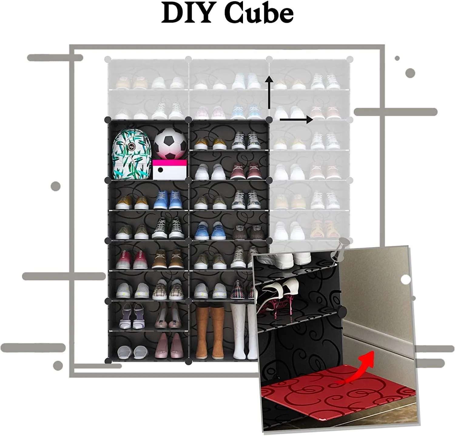 Krishyam® Portable Shoe Rack Organizer, Plastic Cube Storage 18 Pair Tower 9 Steps Plastic Shoe Rack (9 Shelves, DIY(Do-It-Yourself))