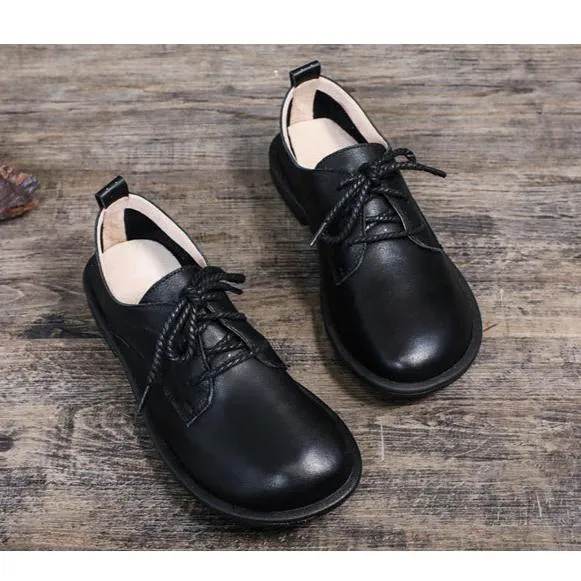 Leather Casual Loafers Lace Up Flats Shoes For Women