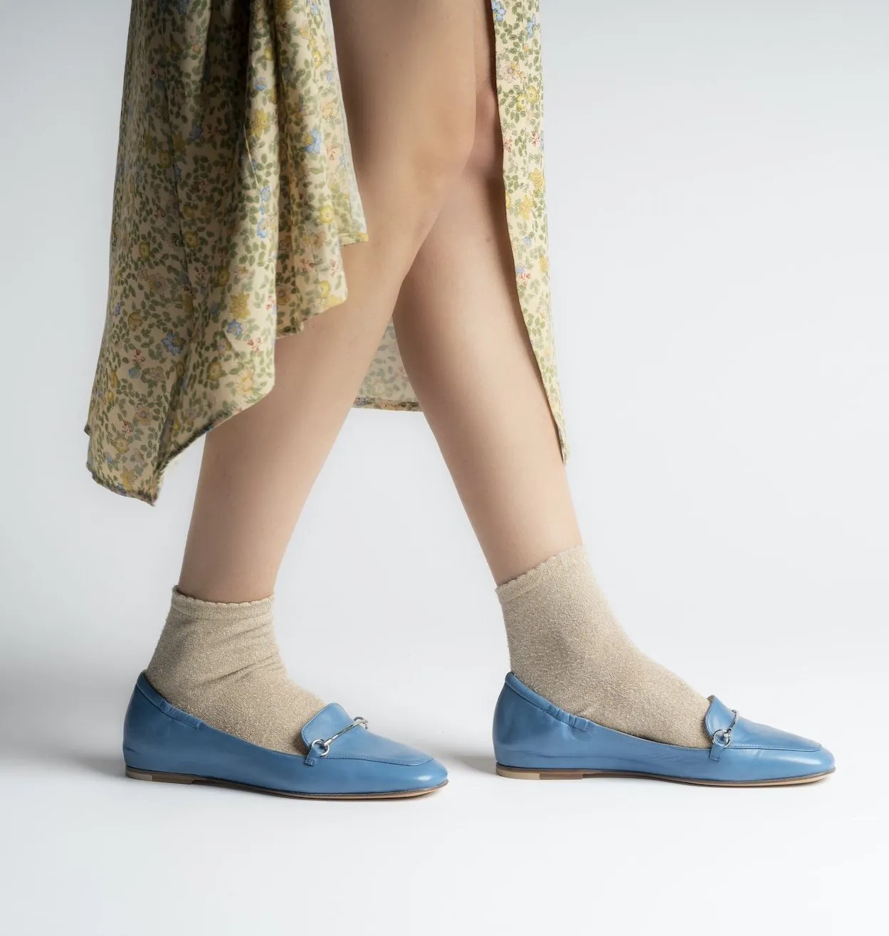 Lena Light Blue Leather Loafers