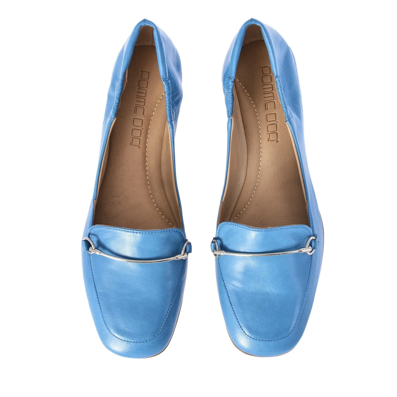 Lena Light Blue Leather Loafers