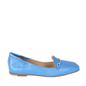 Lena Light Blue Leather Loafers