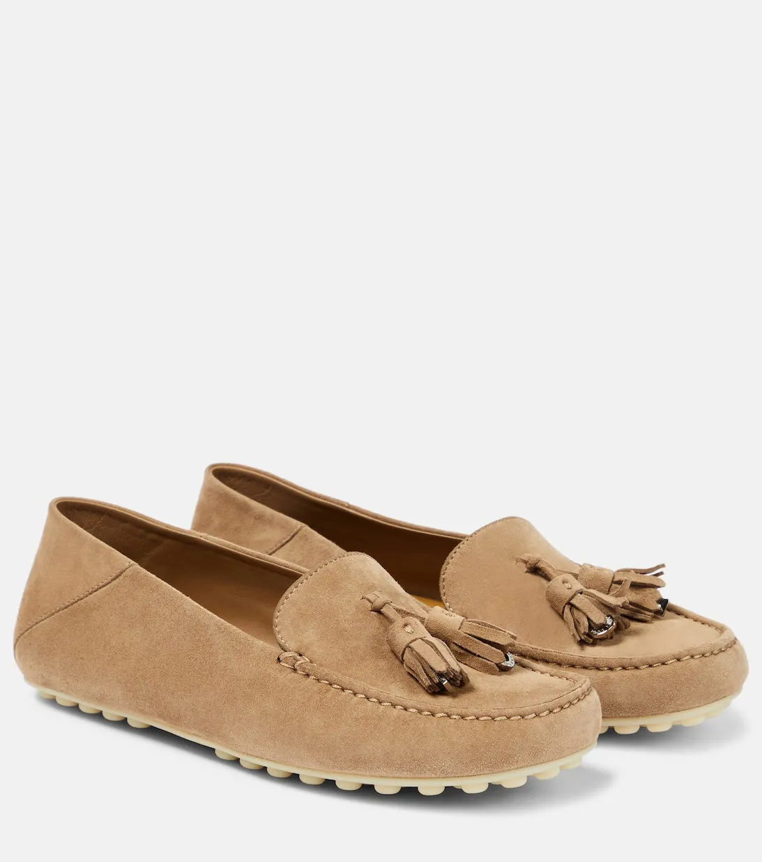 Loro Piana suede loafers with polka dots, beige