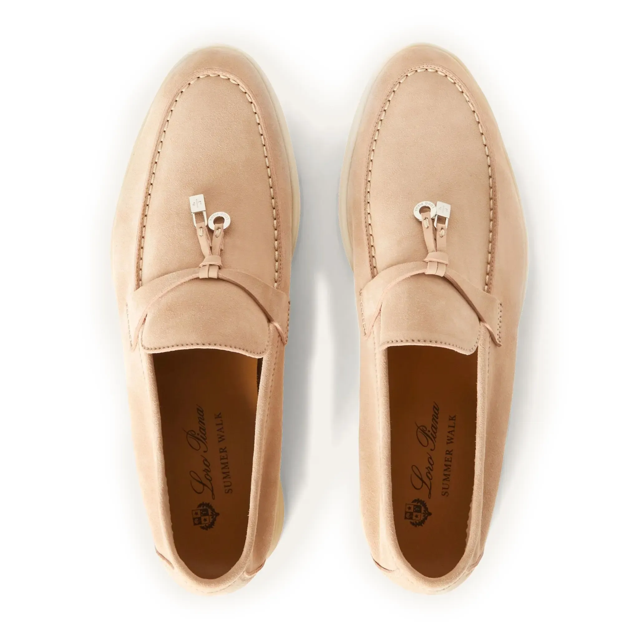 Loro Piana Summer Charms Walk Suede Goatskin Pink Sand Loafers