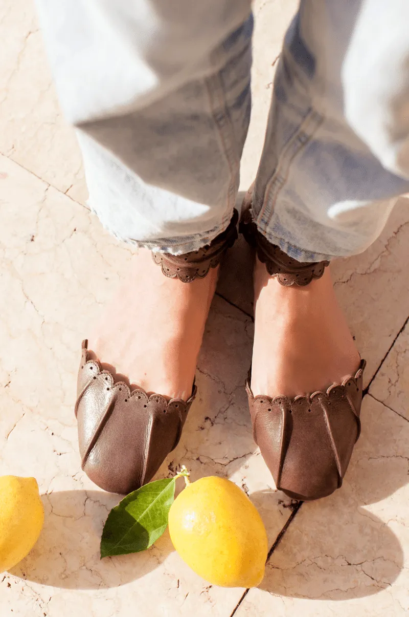 Love Bird Leather Flats in Dark Brown