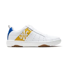 Men's Icon 2.0 White Yellow Blue Logo Leather Sneakers 06522-035