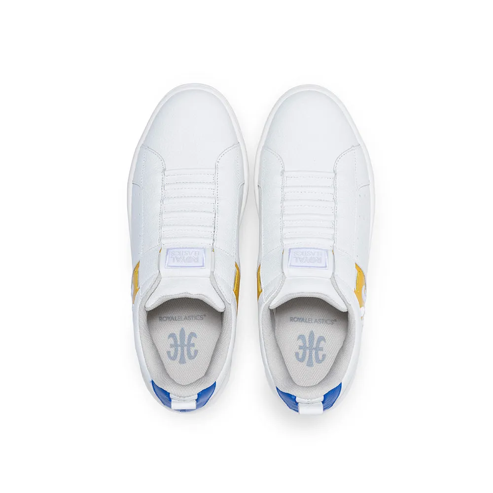 Men's Icon 2.0 White Yellow Blue Logo Leather Sneakers 06522-035