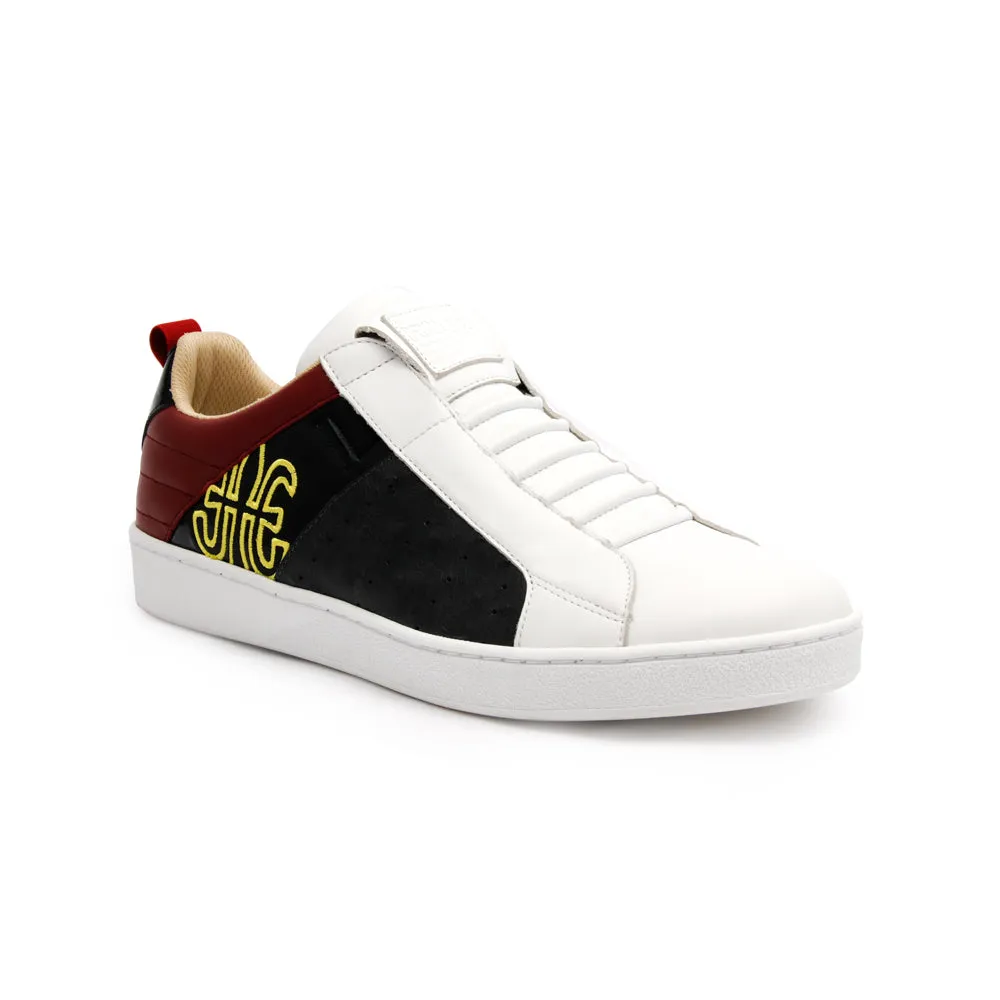 Men's Icon Manhood White Maroon Black Leather Sneakers 02091-891