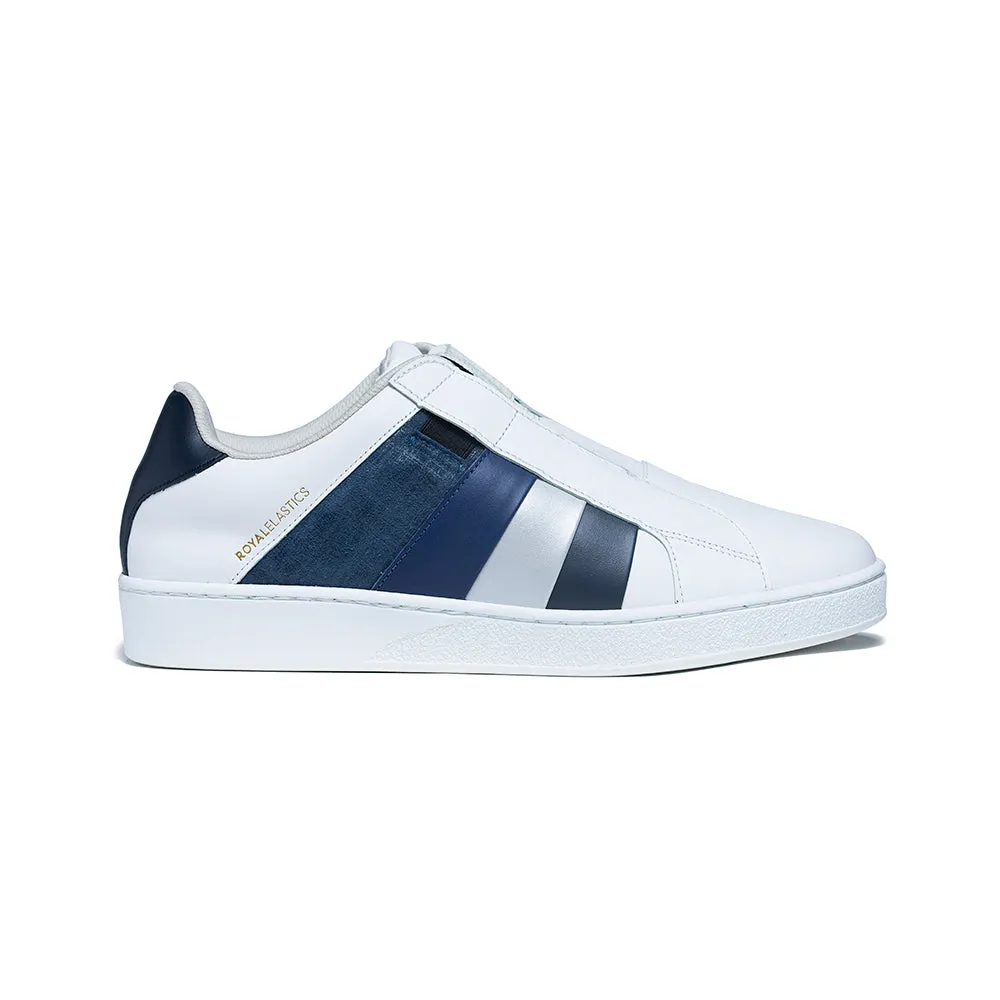 Men's Prince Albert White Blue Leather Sneakers 01494-558