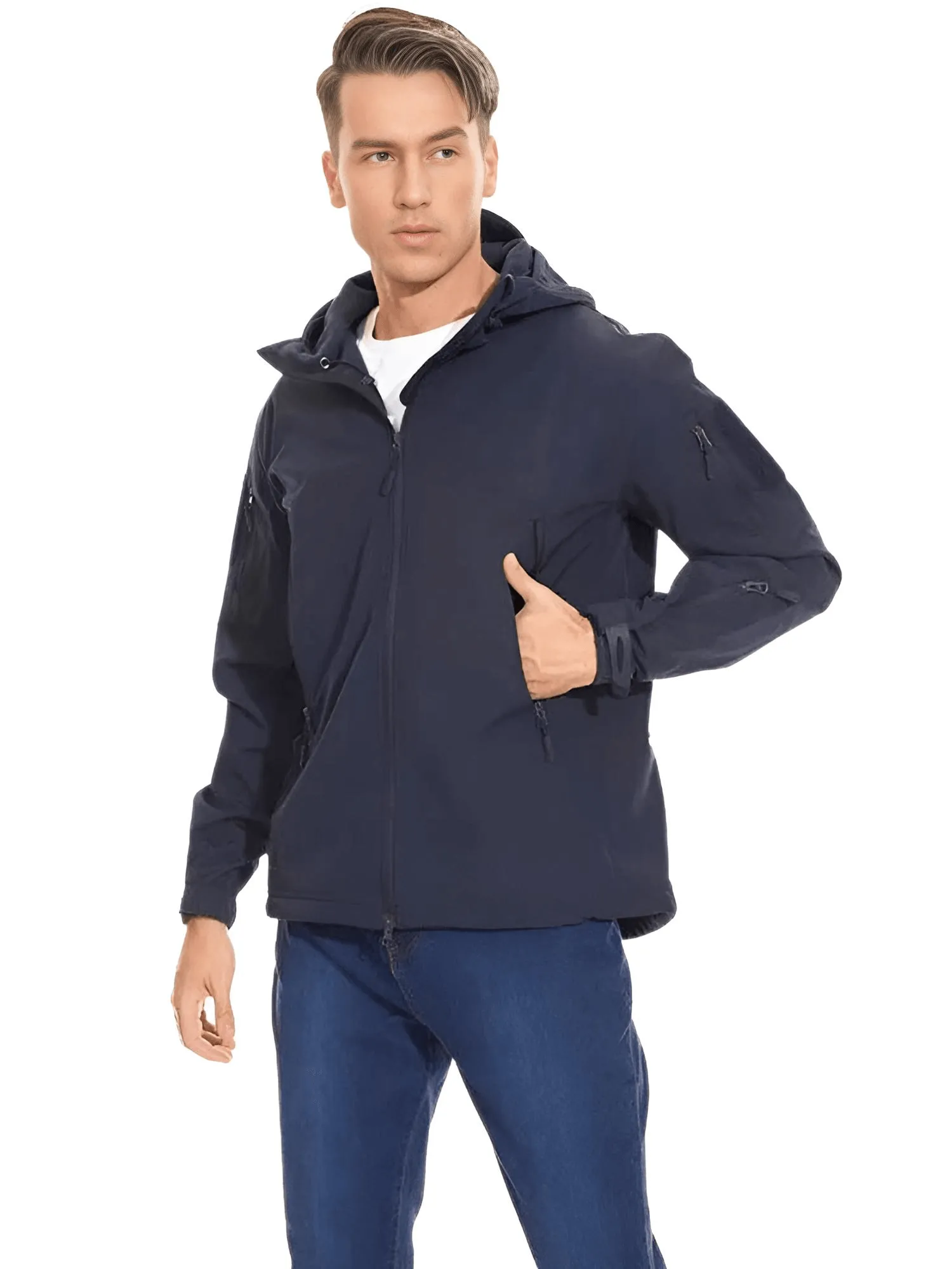 Men's Winter Jacket - Water-Resistant Soft Shell Coat with Hood & Fleece Lining