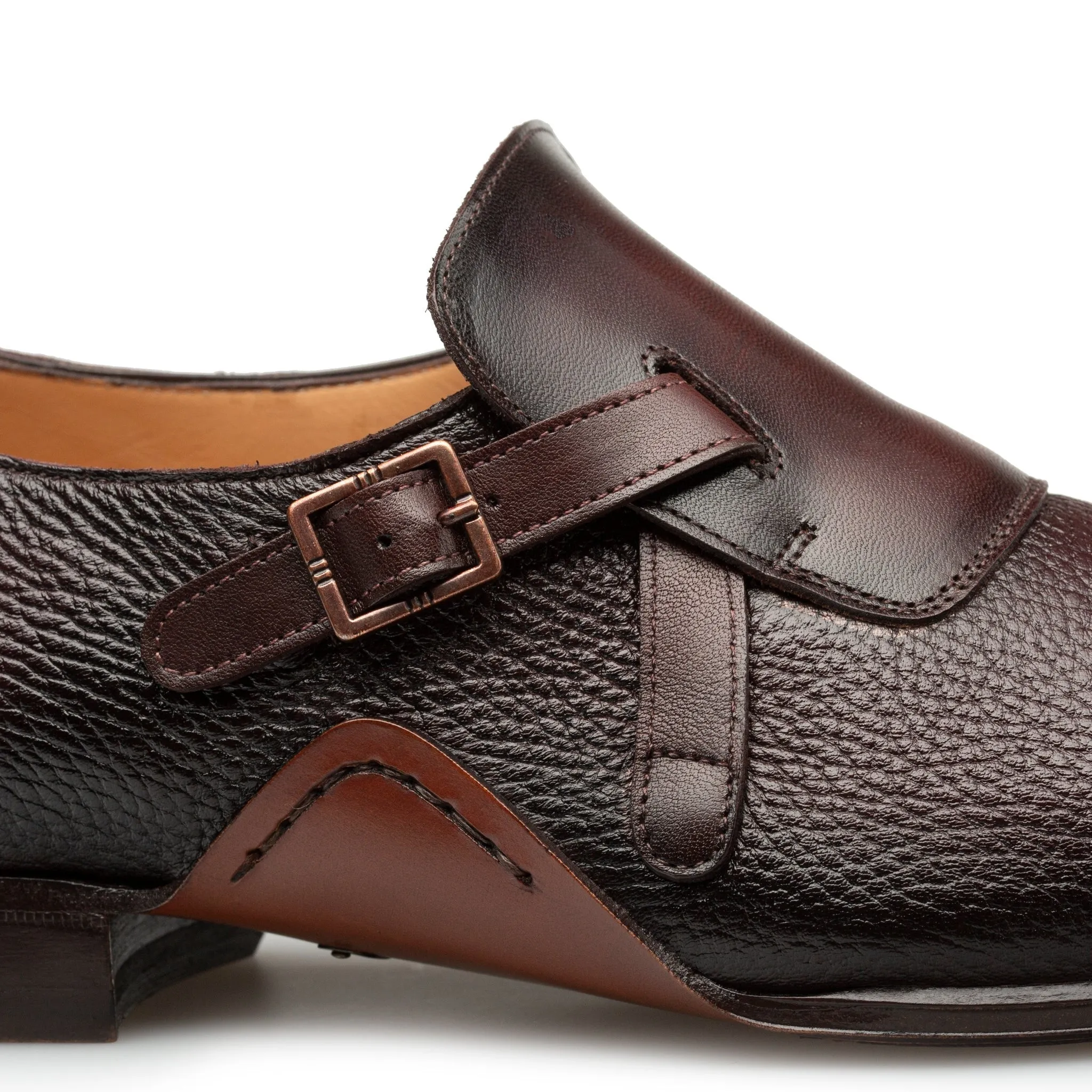 Mezlan Aceto 20848 Men's Shoes Burgundy & Chocolate Deer-Skin / Calf-Skin Leather Strap Slip-On Loafers (MZ3657)