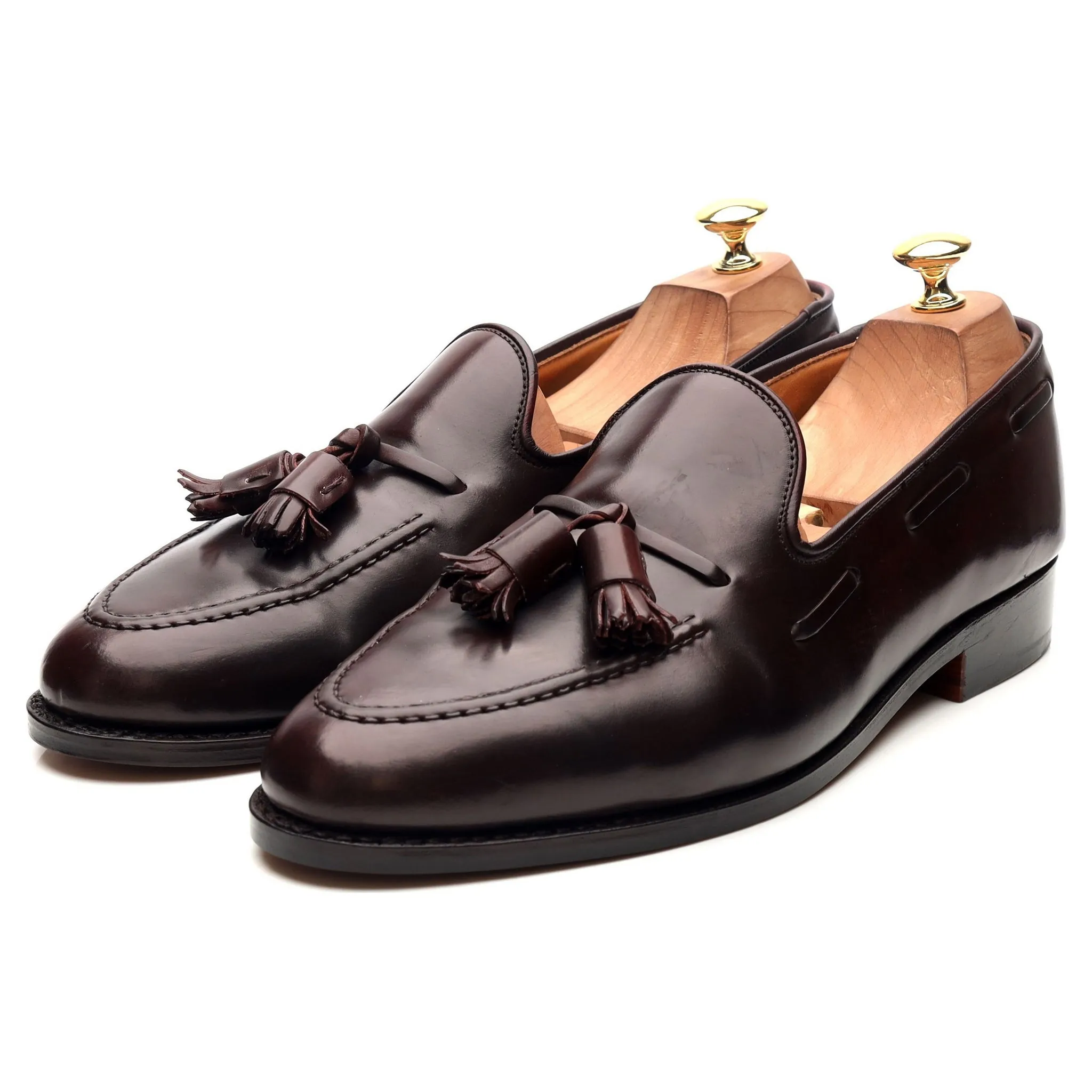 New & Lingwood Burgundy Cordovan Leather Tassel Loafers UK 9.5 E