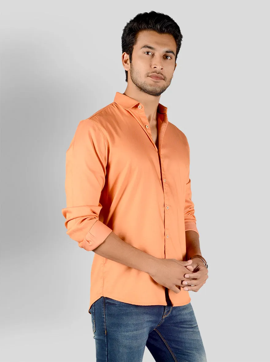 Ochre Orange Solid Slim Fit Casual Shirt | JadeBlue