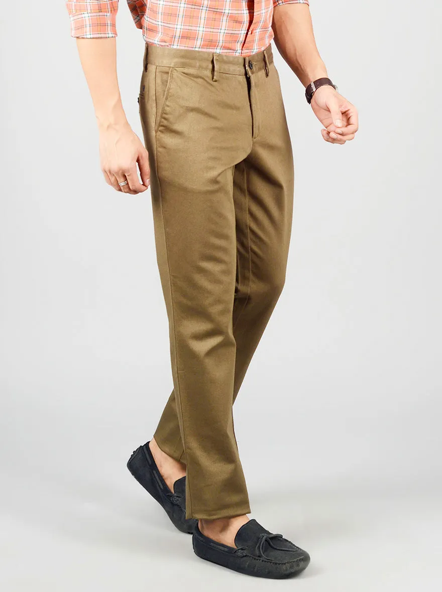 Olive Brown Solid Slim Fit Casual Trouser | JadeBlue