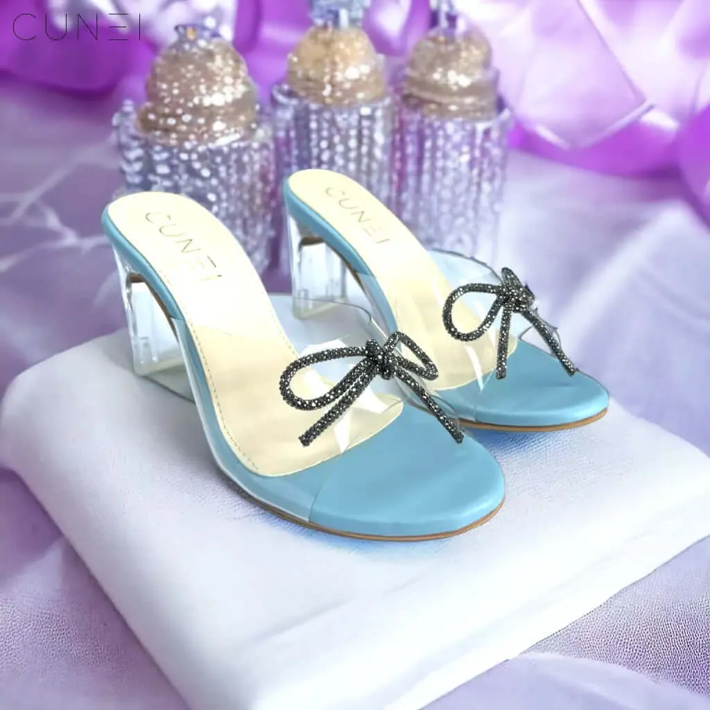 Pastel Blue Clear Strap Bella Heels with Bow