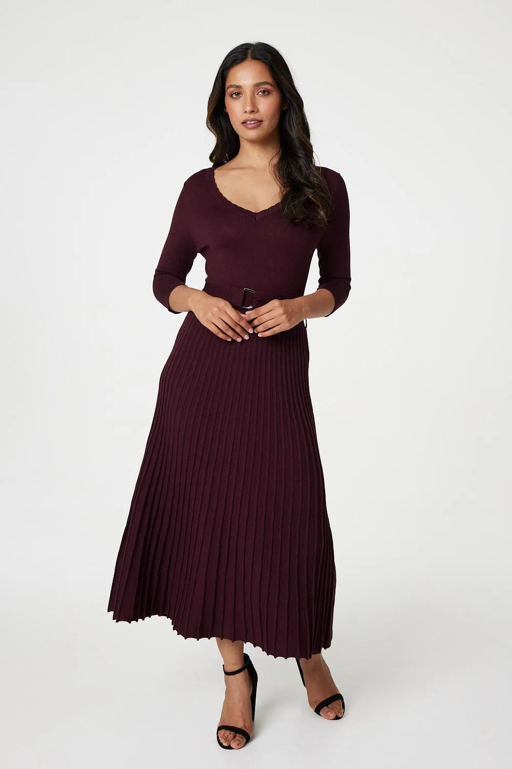 Pleated Midi Knit Dress