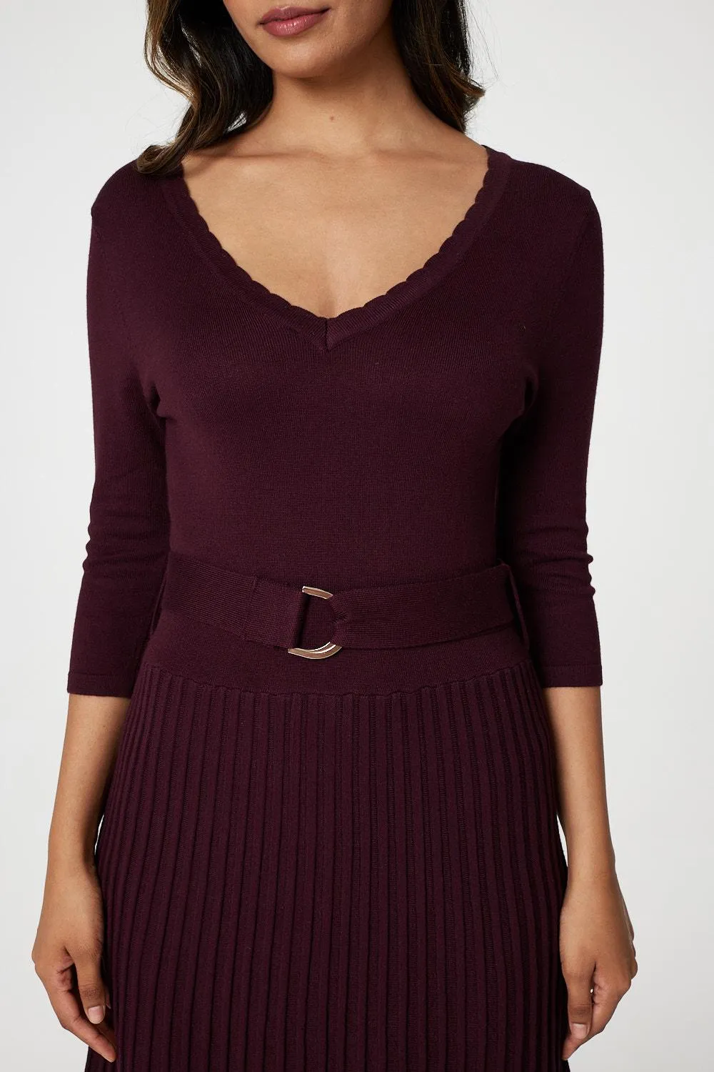 Pleated Midi Knit Dress