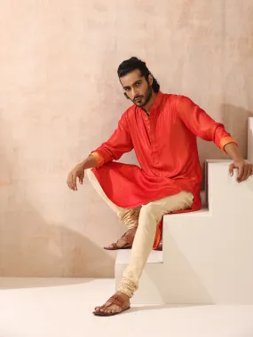 Reversible Orange and Red Satin Kurta