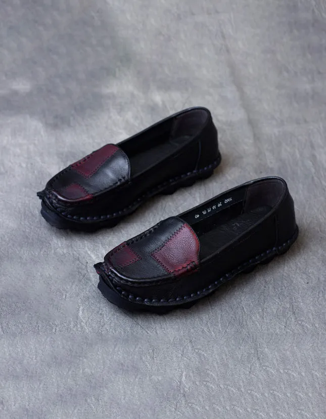 Round Head Handmade Retro Leather Loafers for Women 35-42