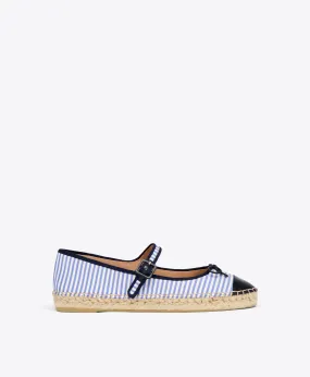 Saffron Navy Striped Cotton Flat Pumps