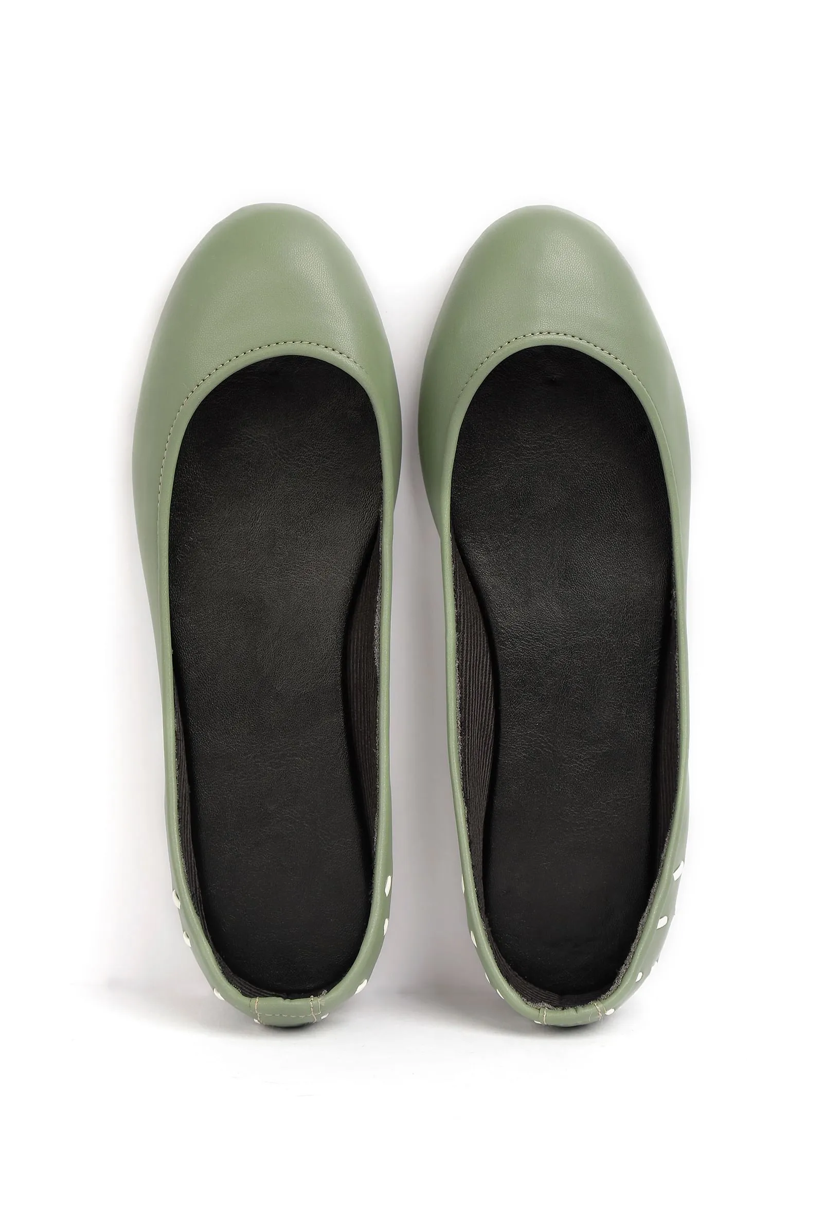 Sage Green Cruelty Free Leather Flat Ballerinas