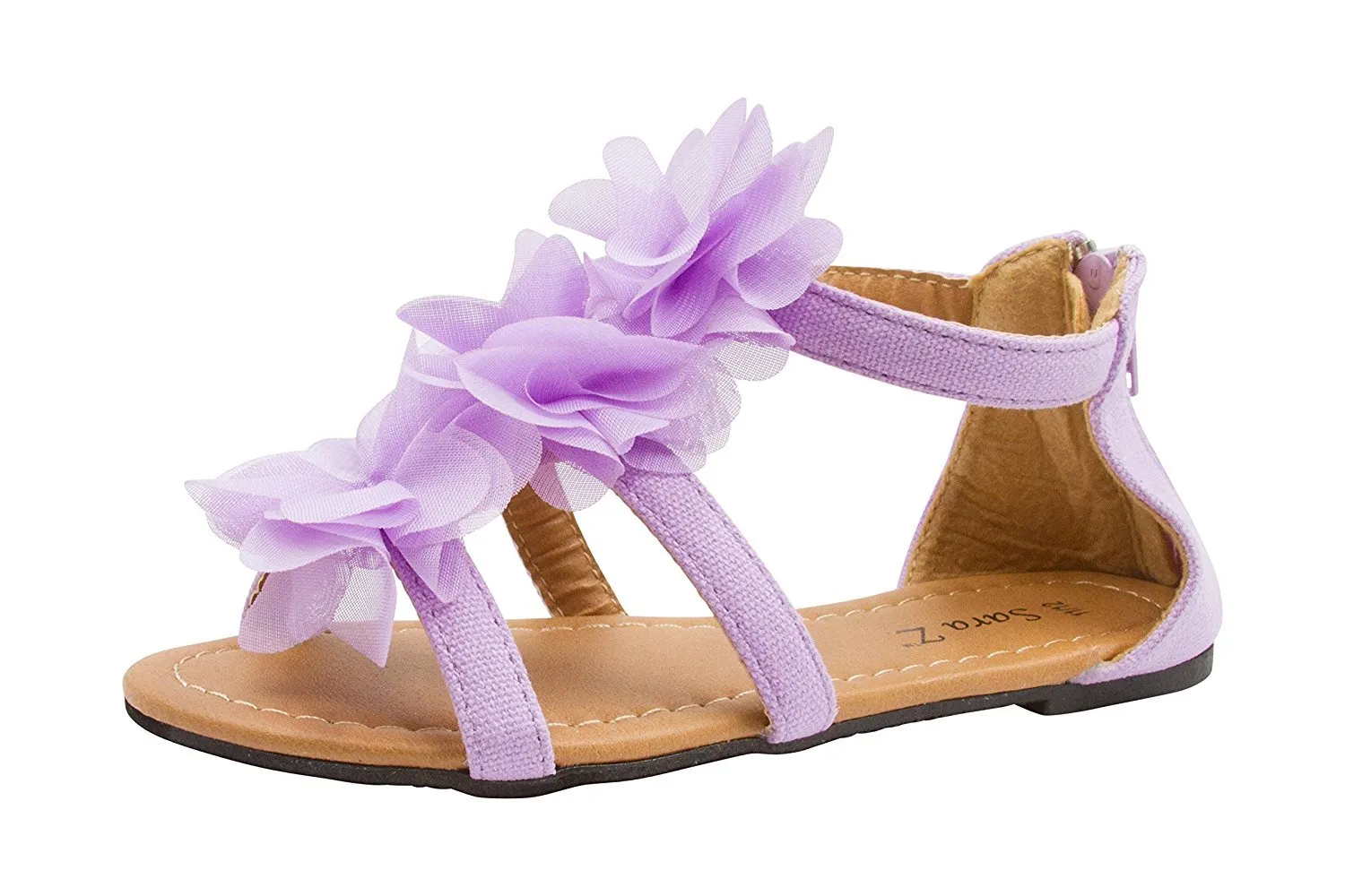 Sara Z Girls Canvas Gladiator Sandal with Chiffon Flowers