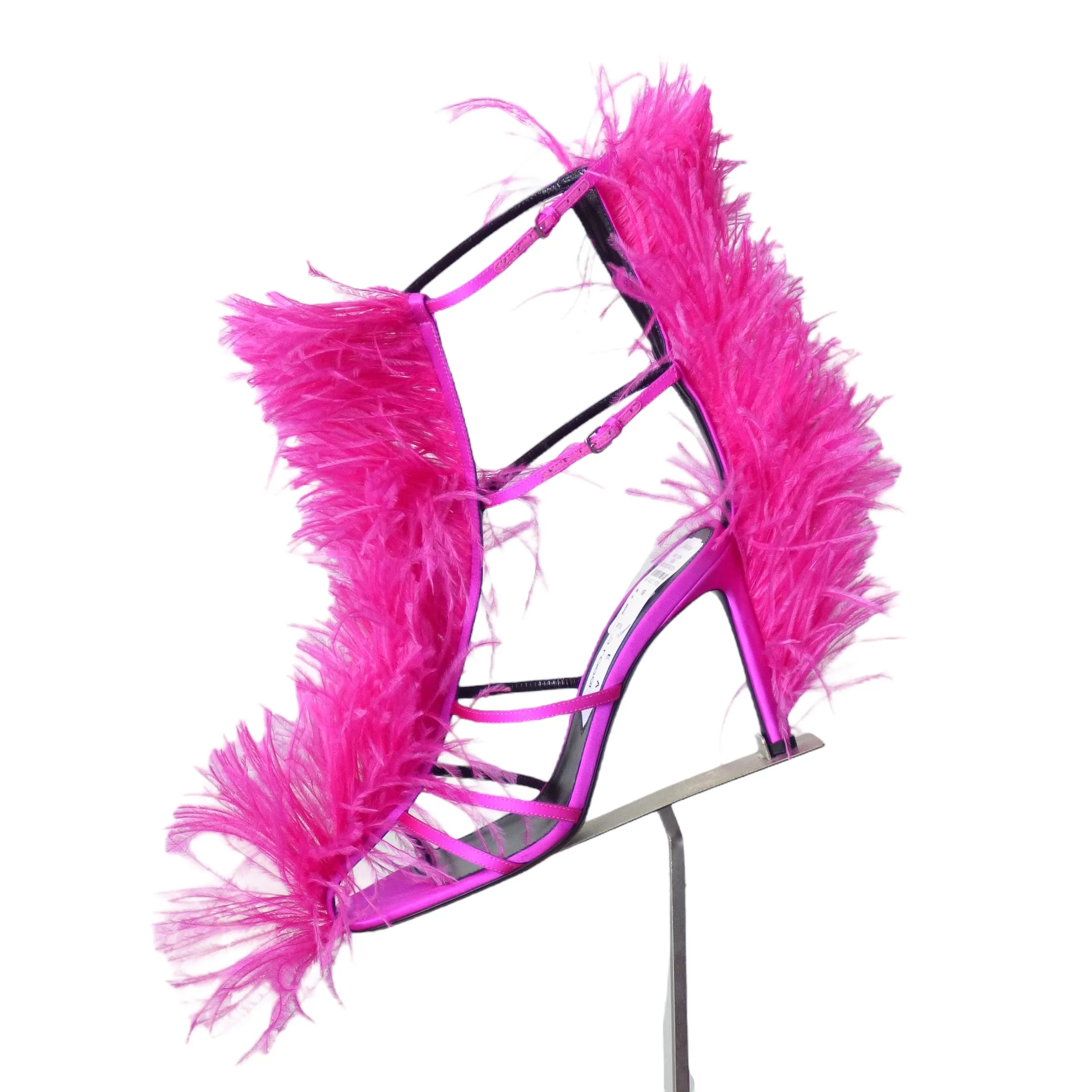 SERGIO ROSSI- Pink Strappy Feather Sandals, Size 40