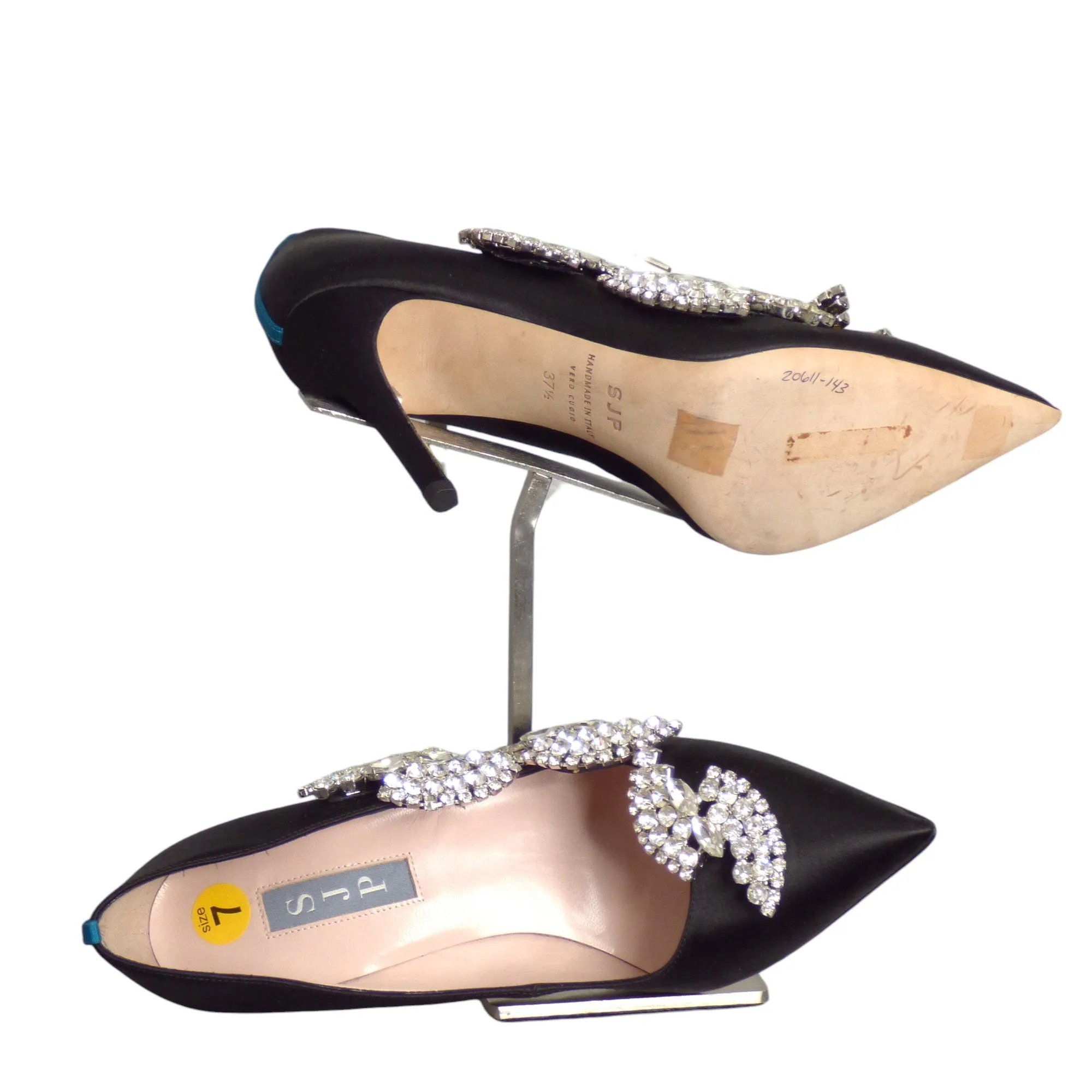 SJP- Black Satin & Rhinestone Pumps, Size 37.5