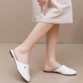 Slip on Loafers Slides Backless Mules - White (104.011)