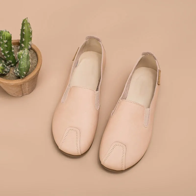 Soft Leather Flat Slip on Loafers for Women Handmade Brown/Green/Pink