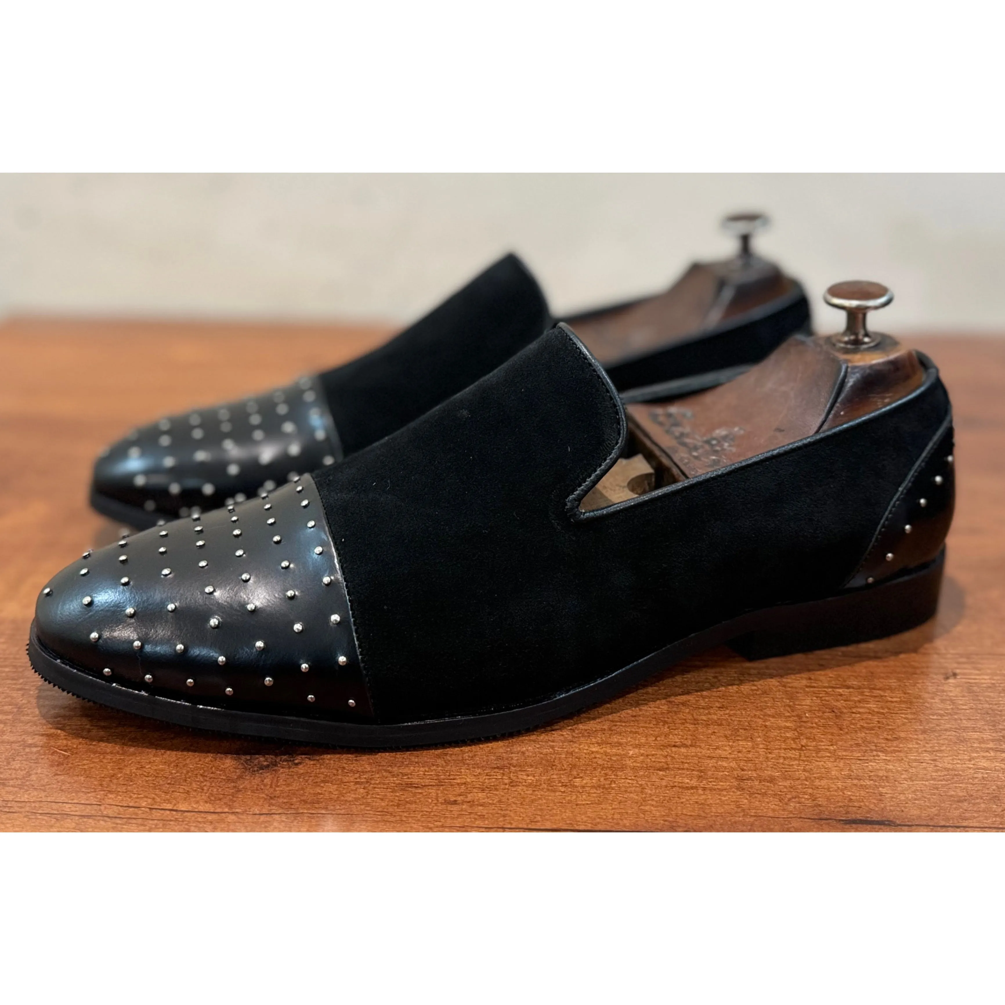 Suede Calf Loafers With Studs